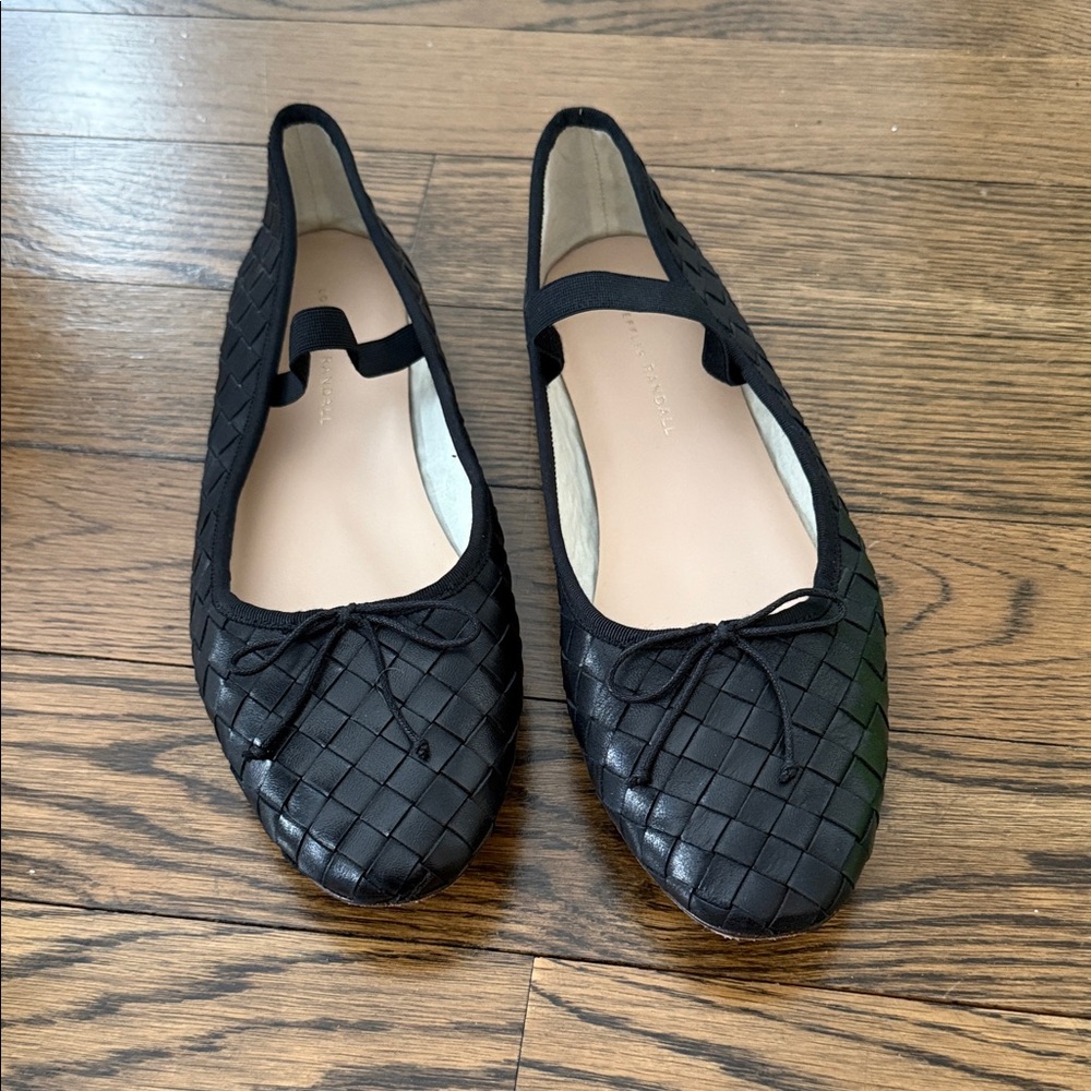 Loeffler Randall Leonie Woven Black Soft Leather Ballet Flats Size 11 EUC